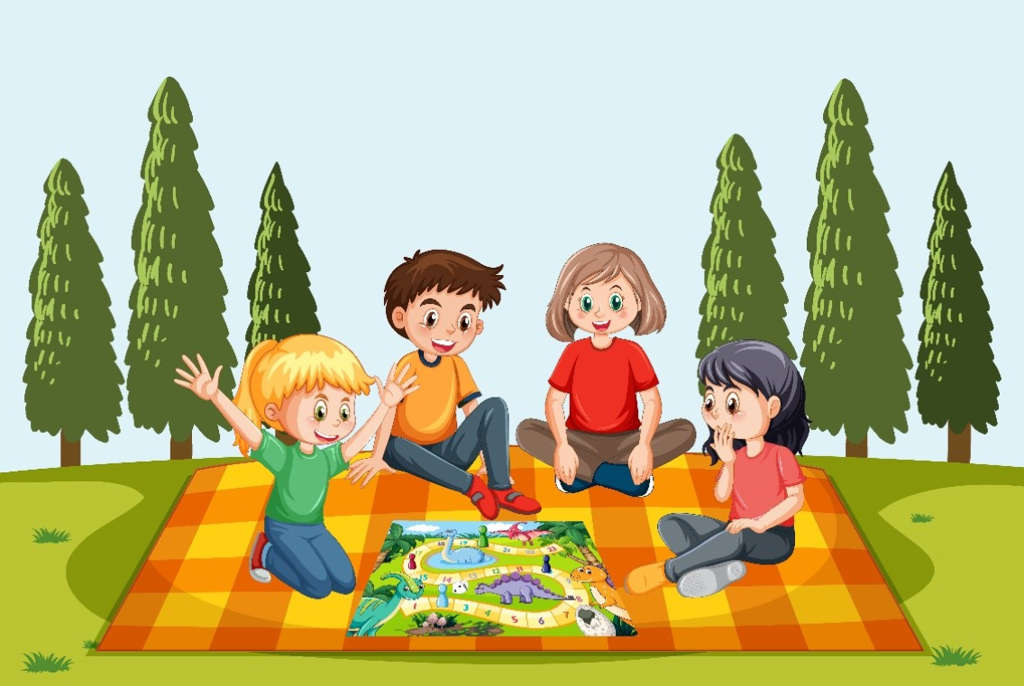 famille sur une nappe en train de jouer